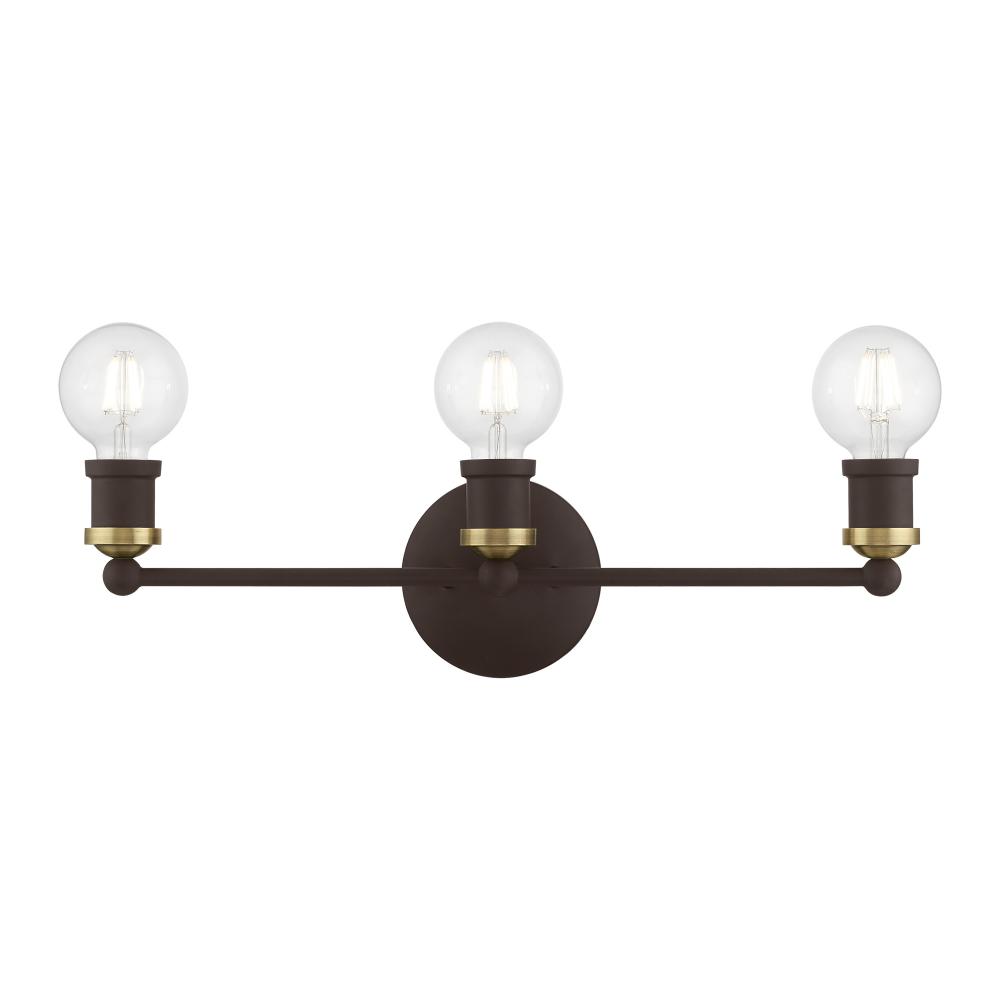 3 Light Bronze with Antique Brass Accents ADA Vanity Sconce