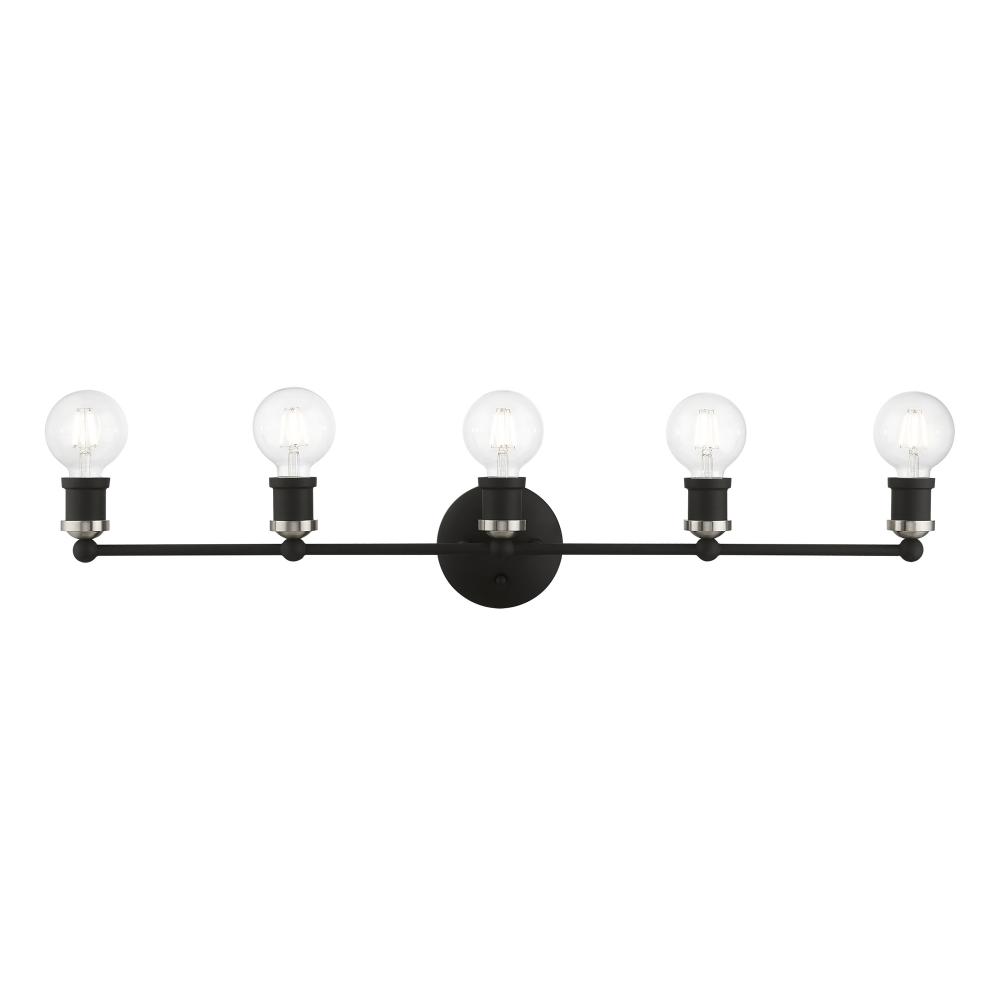 5 Light Black with Brushed Nickel Accents ADA Large Vanity Sconce