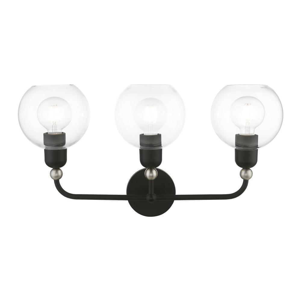 3 Light Black with Brushed Nickel Accents Sphere Vanity Sconce