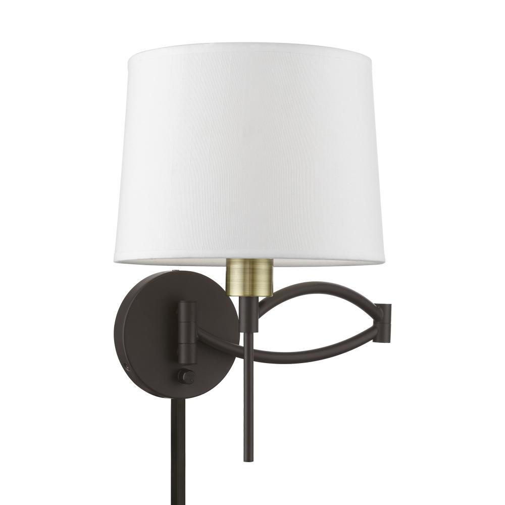 1 Light Bronze with Antique Brass Accent Swing Arm Wall Lamp