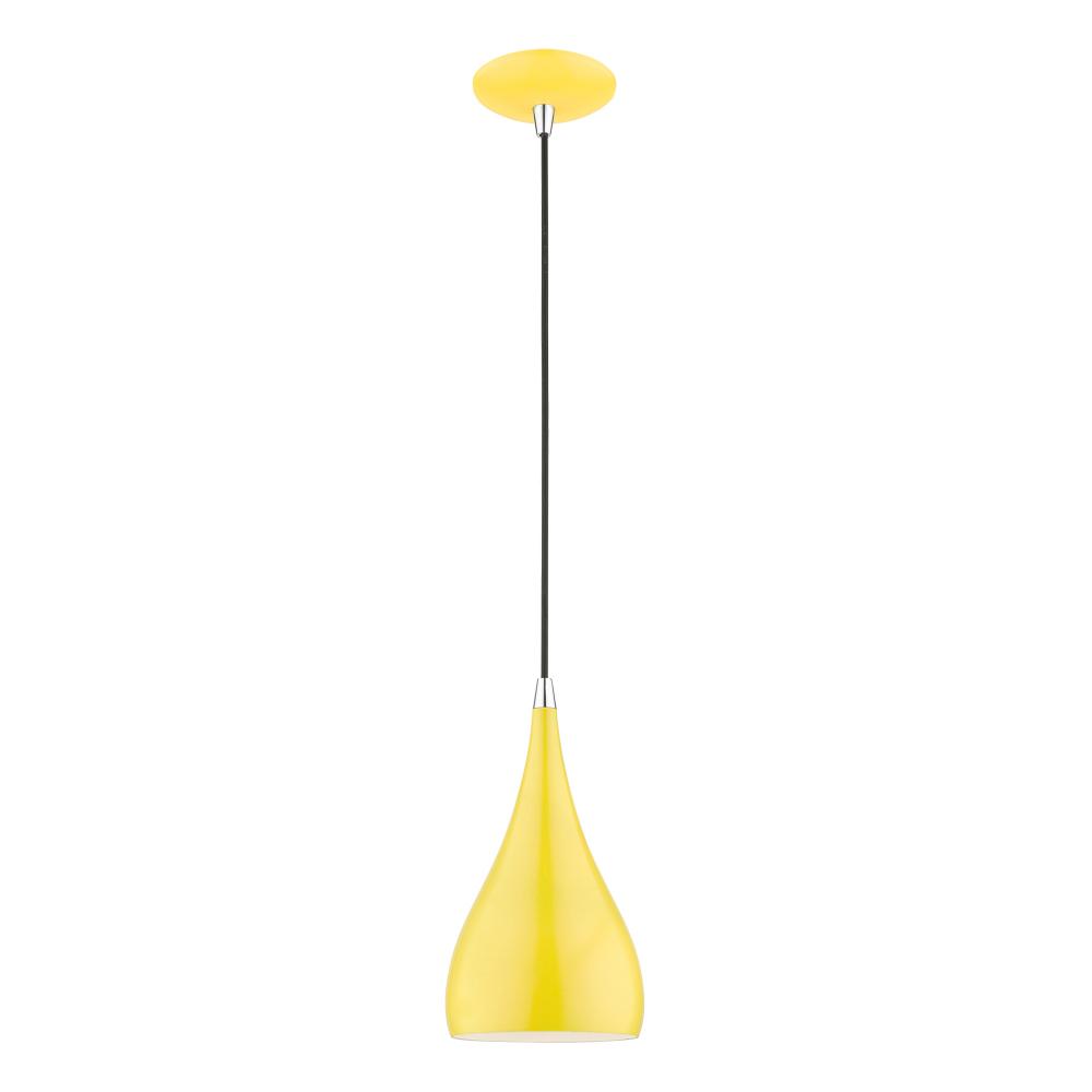 1 Light Shiny Yellow with Polished Chrome Accents Mini Pendant