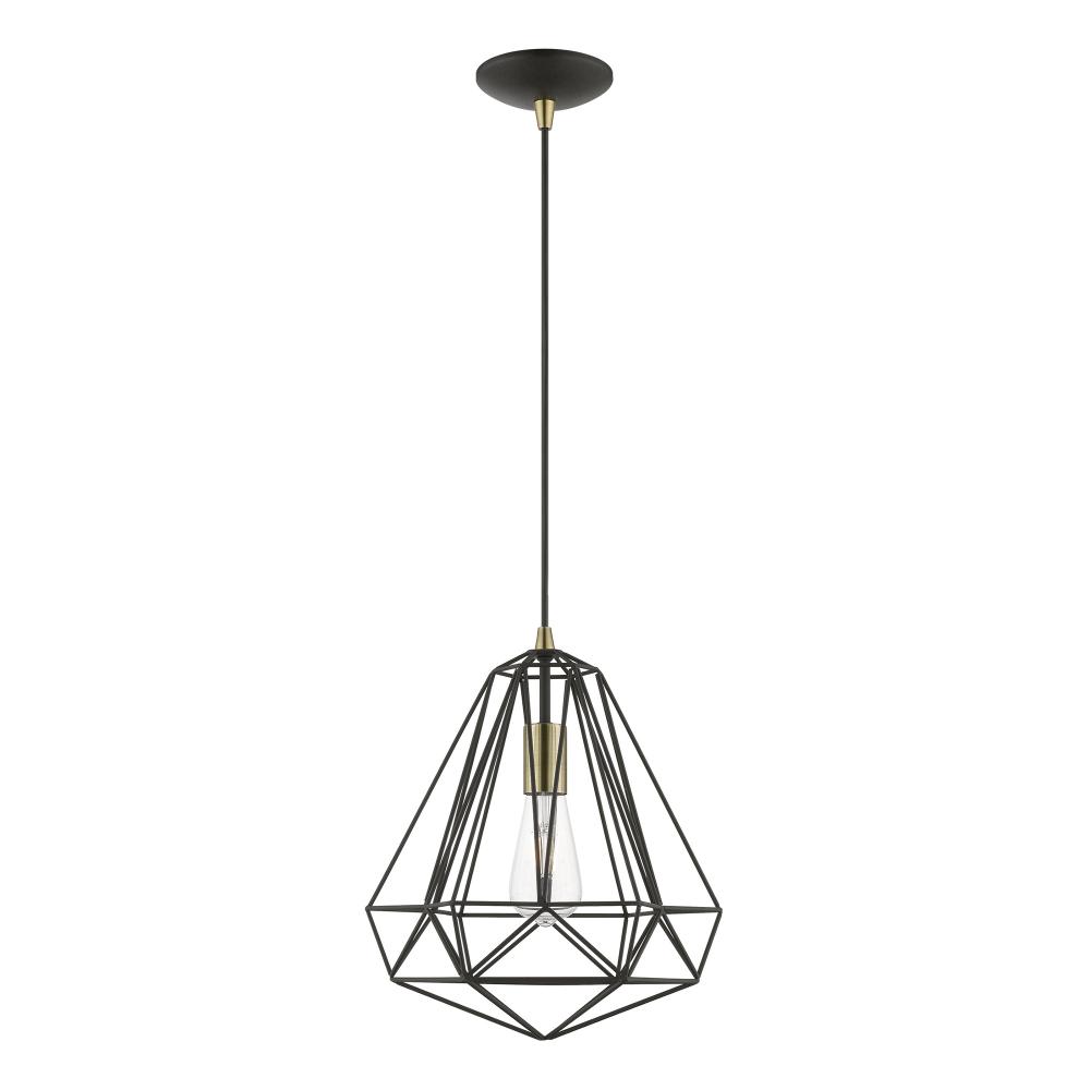 1 Light Textured Black with Polished Chrome Accents Pendant