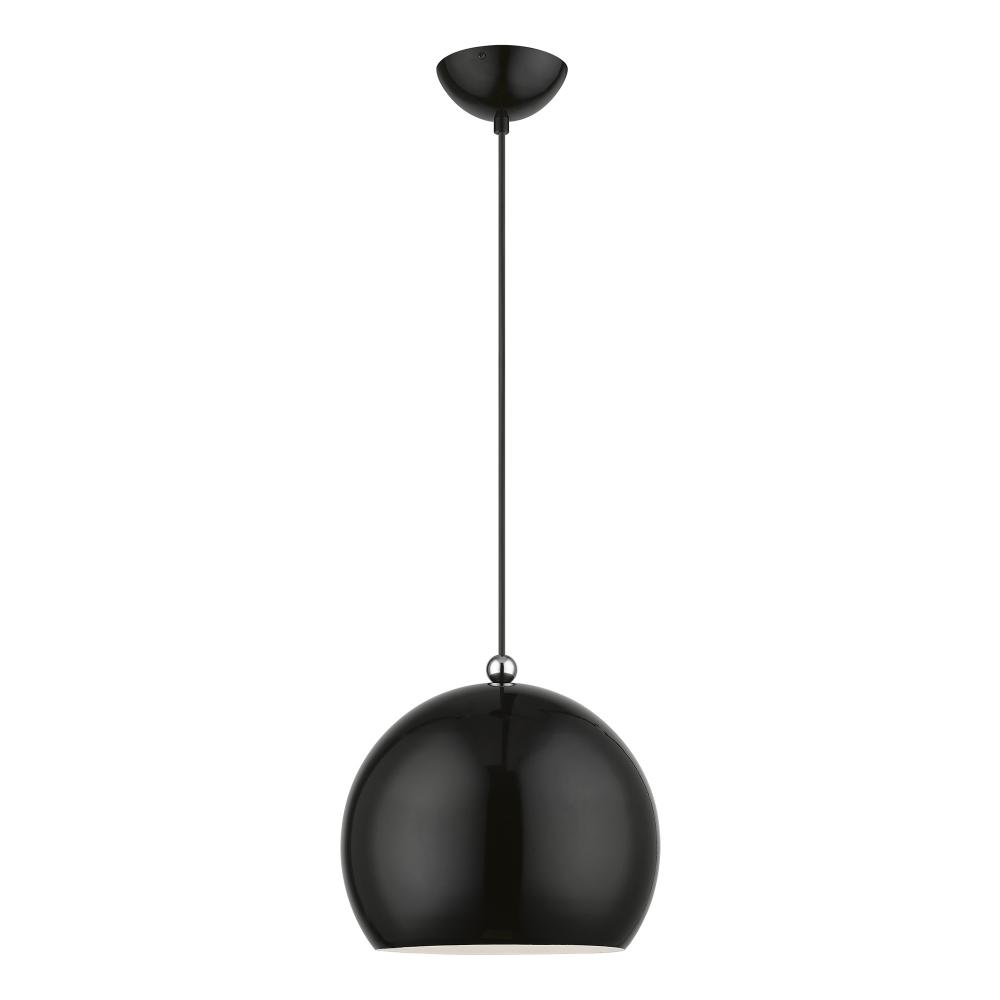 1 Light Shiny Black with Polished Chrome Accents Globe Pendant