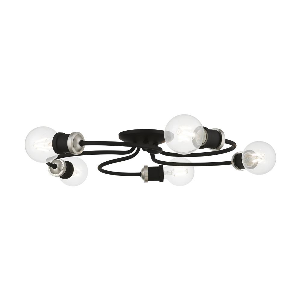 5 Light Black with Brushed Nickel Accents Large Flush Mount