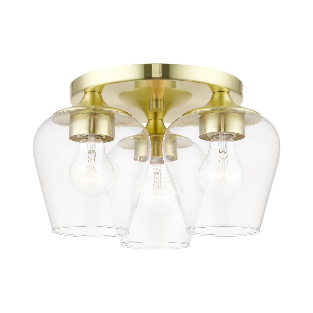 3 Light Satin Brass Flush Mount