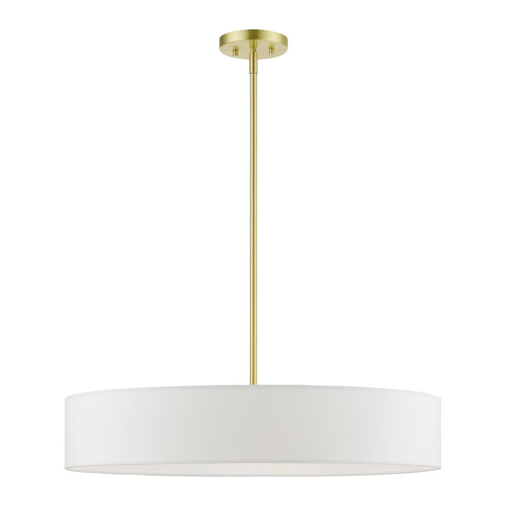 5 Light Satin Brass with Shiny White Accents Large Drum Pendant