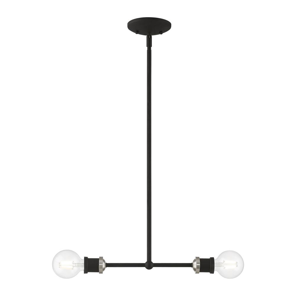 2 Light Black with Brushed Nickel Accents Linear Chandelier