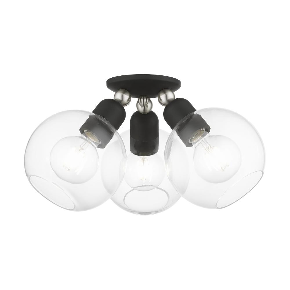 3 Light Black with Brushed Nickel Accents Sphere Semi-Flush