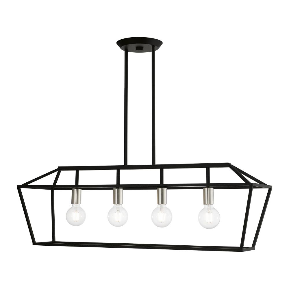 4 Light Black with Brushed Nickel Accents Linear Chandelier
