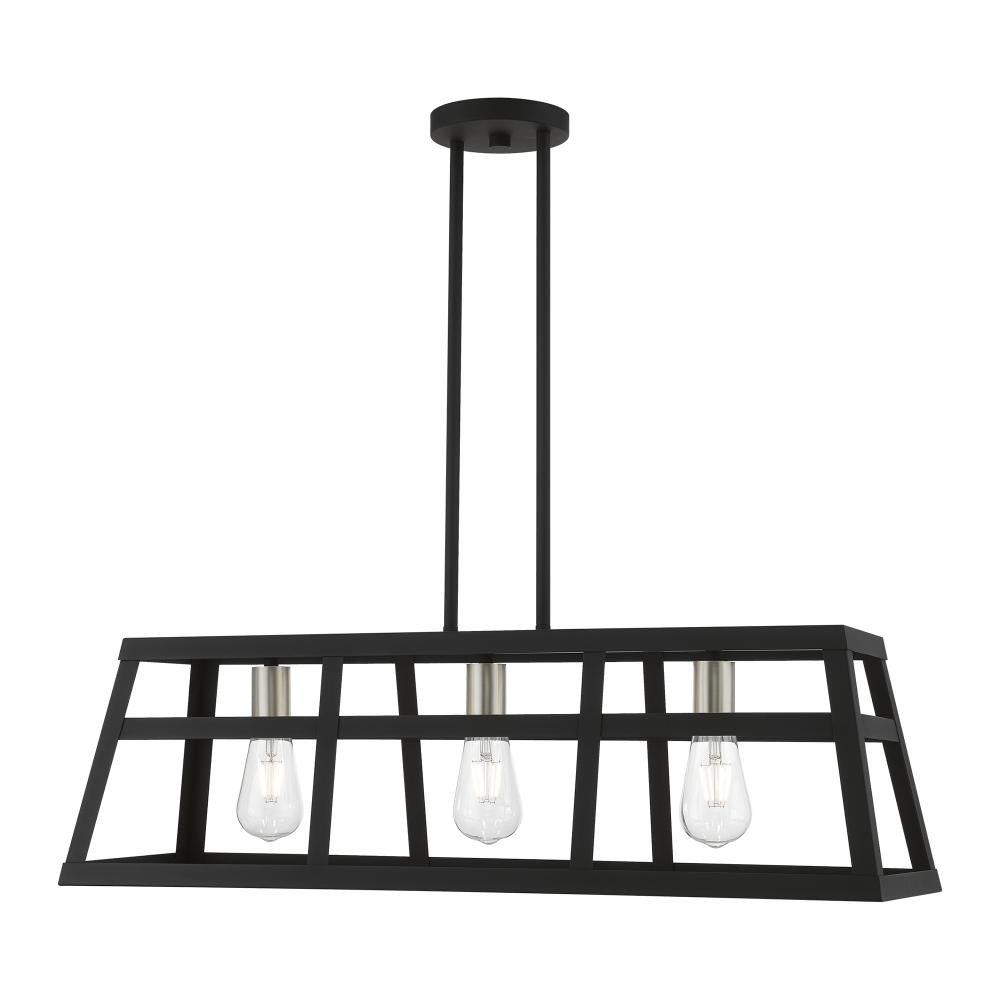 3 Light Black with Brushed Nickel Accents Linear Chandelier