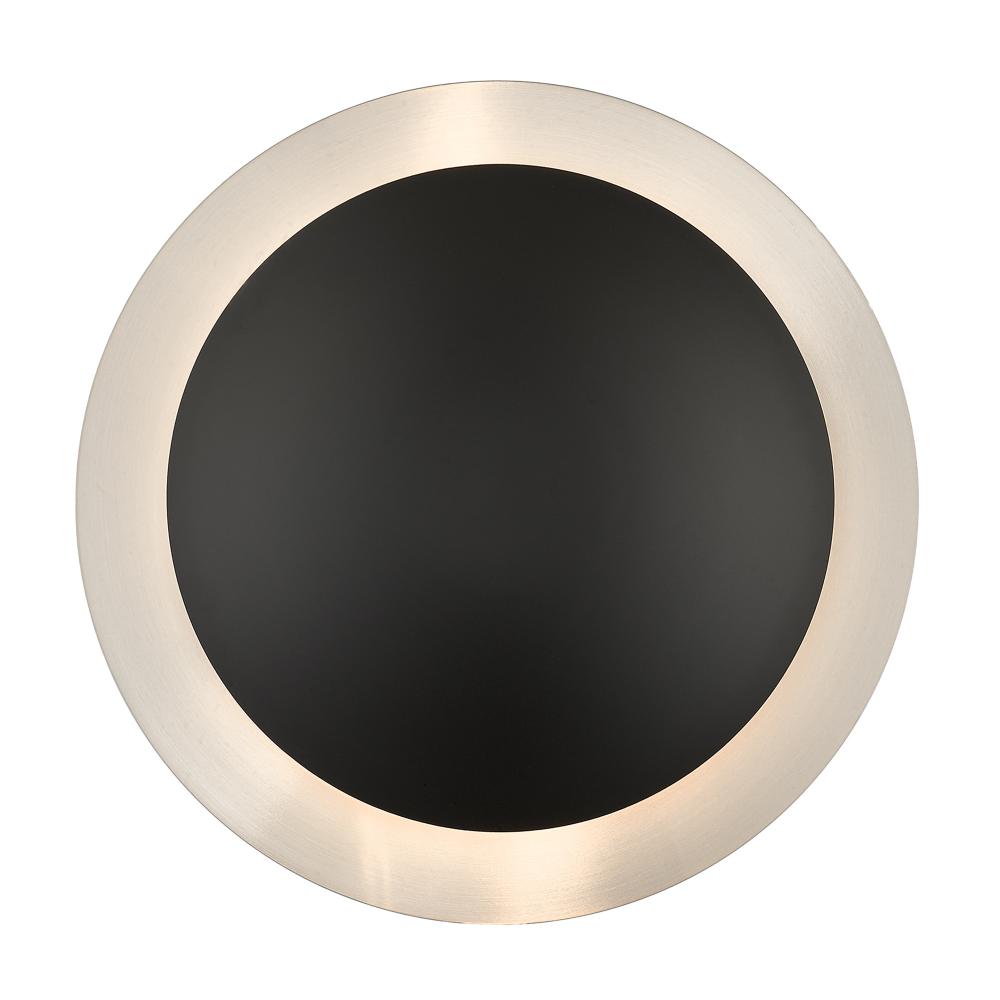 2 Light Black Medium Semi-Flush/ Wall Sconce with Brushed Nickel Reflector Backplate
