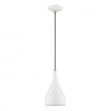 Livex Lighting 41171-13 - 1 Light Textured White with Antique Brass Accents Mini Pendant
