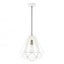 Livex Lighting 41324-13 - 1 Light Textured White with Antique Brass Accents Pendant