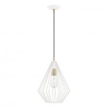 Livex Lighting 41325-13 - 1 Light Textured White with Antique Brass Accents Pendant