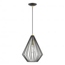 Livex Lighting 41325-14 - 1 Light Textured Black with Antique Brass Accents Pendant