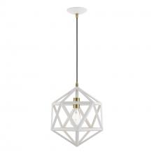Livex Lighting 41328-13 - 1 Light Textured White with Antique Brass Accents Pendant
