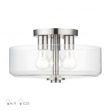  46123-91 - 3 Light Brushed Nickel Large Semi-Flush with Mouth Blown Clear Glass