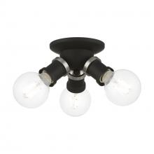 Livex Lighting 47169-04 - 3 Light Black with Brushed Nickel Accents Flush Mount