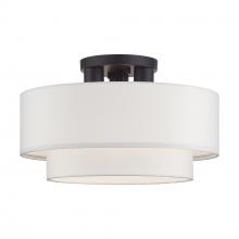  50305-07 - 3 Light Bronze Large Semi-Flush with Hand Crafted Off-White Color Fabric Hardback Shades