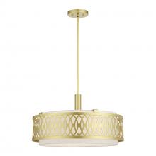  53434-33 - 4 Light Soft Gold Pendant Chandelier with Hand Crafted Oatmeal Color Fabric Hardback Shade