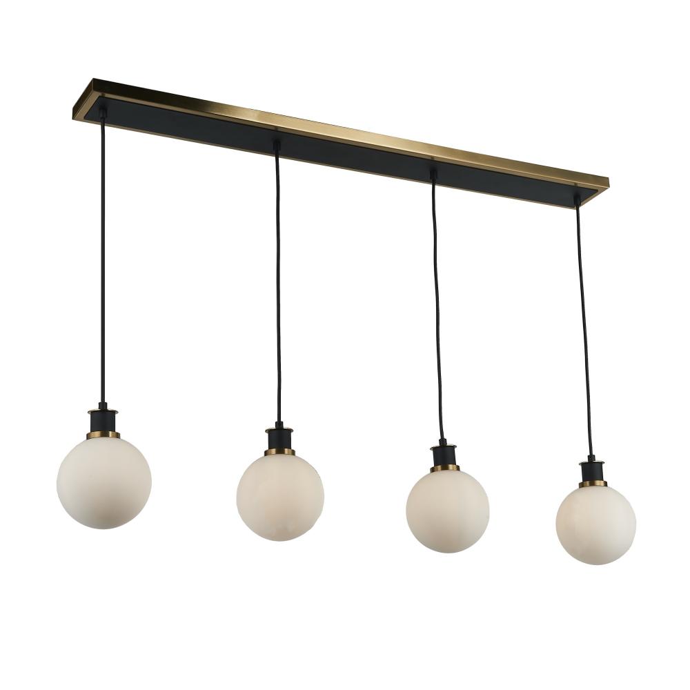 Gem Collection 4-Light Island/Pool Table with White Glass Black and Brushed Brass