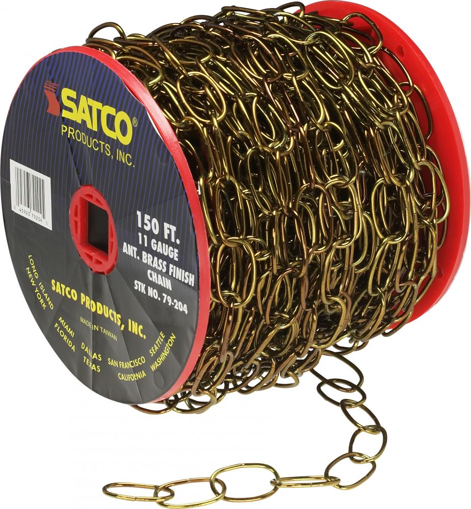 11 Gauge Chain; Antique Brass Finish; 50 Yards (150 Feet) To Reel; 1 Reel To Master; 15lbs Max
