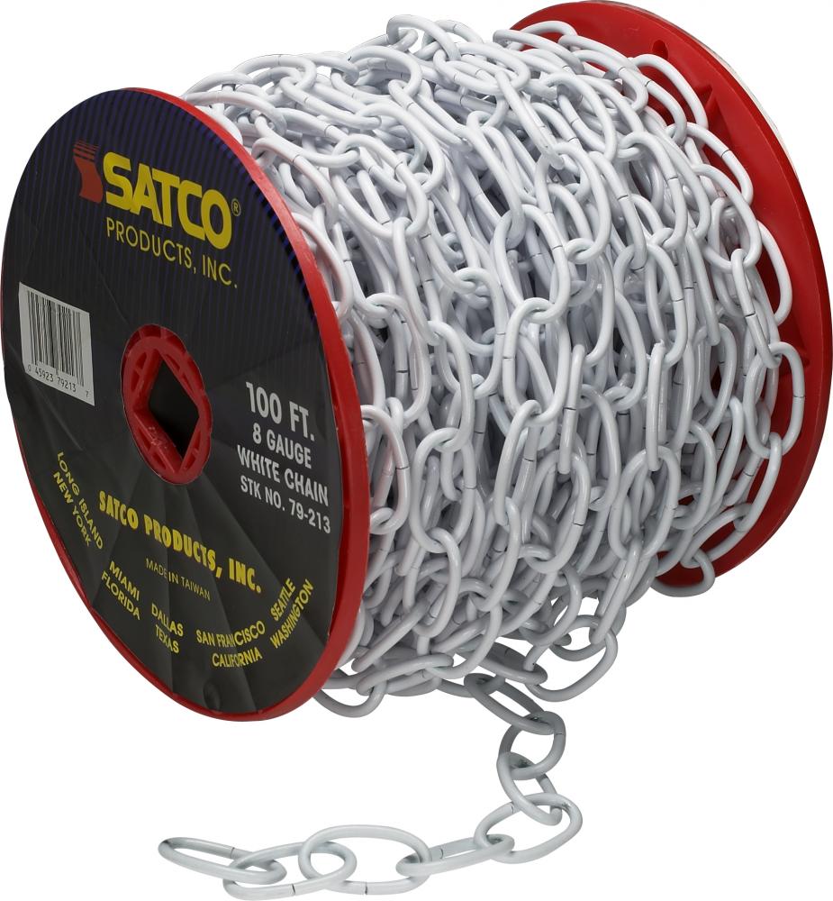 8 Gauge Chain; White Finish; 100 Feet To Reel; 1 Reel To Master; 35lbs Max