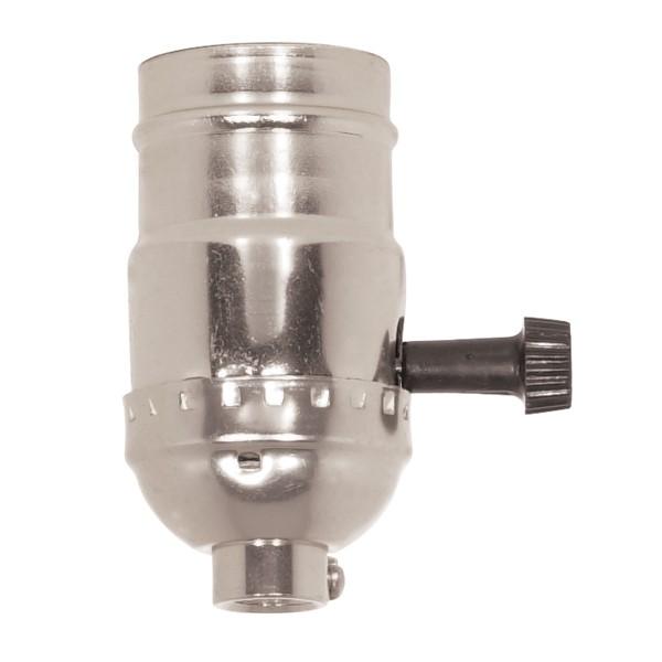 Hi-Low Turn Knob Socket For Standard A Type Household Bulb; 6/32 Mandrel; 1/8 IPS; Aluminum; Nickel