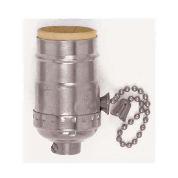 On-Off Pull Chain Socket; 1/8 IPS; Aluminum; Nickel Finish; 660W; 250V; With Set Screw