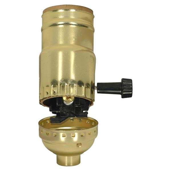 3-Way (2 Circuit) Turn Knob Socket With Removable Knob And Strain Relief; Aluminum; Brite Gilt