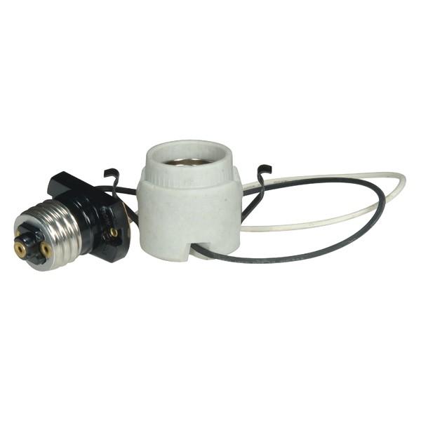 Keyless Porcelain Socket With Adapter And Double Snap-In Clip; 10" AWM B/W 150C Leads, CSSNP