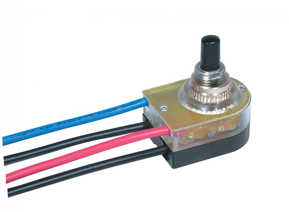 On-Off Lighted Push Switch; 3/8" Plastic Bushing; Single Circuit; 6A-125V, 3A-250V Rating;