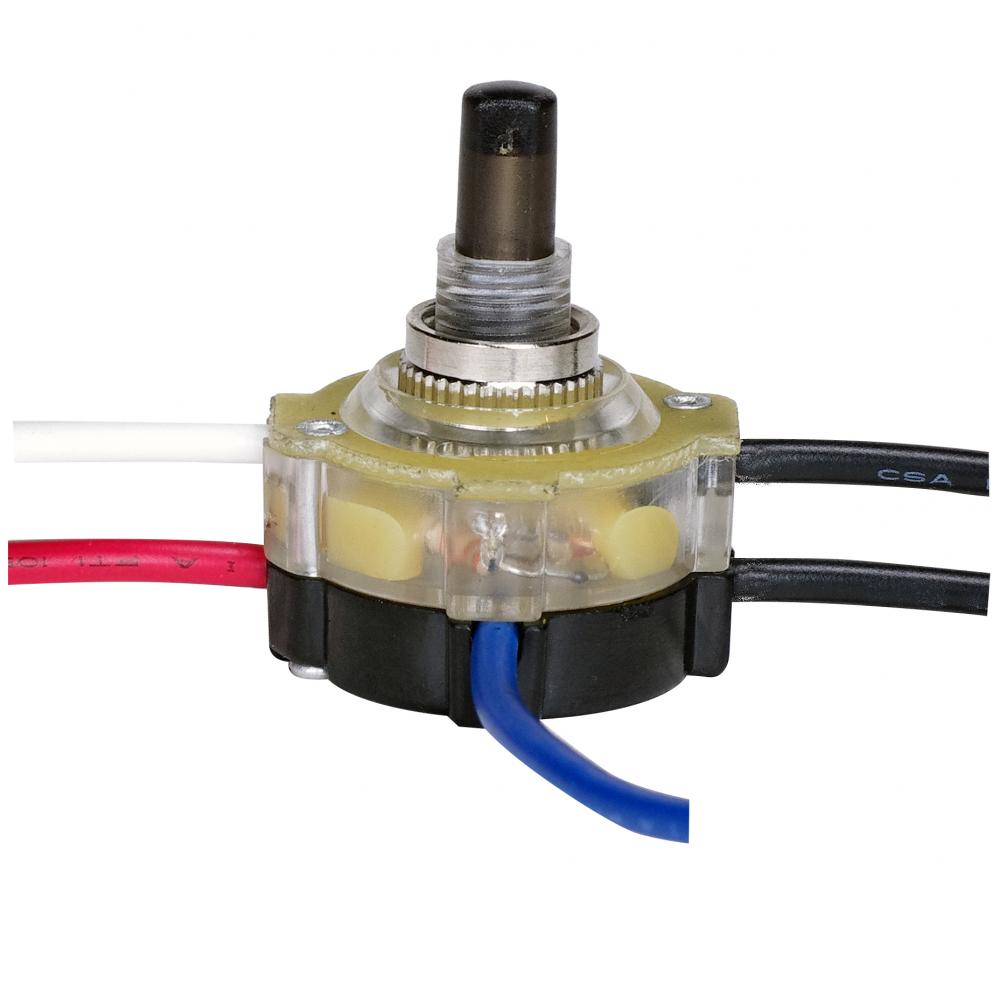 3-Way Lighted Push Switch, Plastic Bushing, 2 Circuit, 4 Position(L-1, L-2, L1-2, Off). Rated: