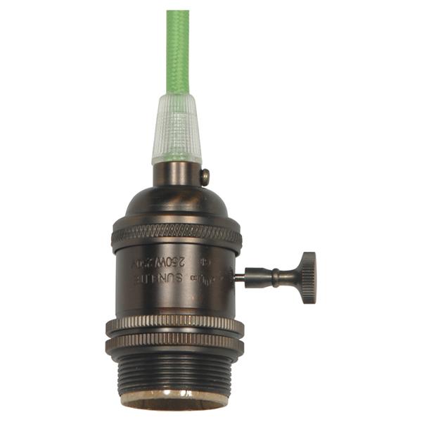 Medium base lampholder; 4pc. Solid brass; prewired; On/Off; Uno ring; 10ft. 18/2 SVT Light Green