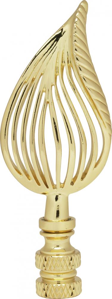 Leaf Brass Finial; 3-1/2" Height; 1/4-27; Polished Brass Finish