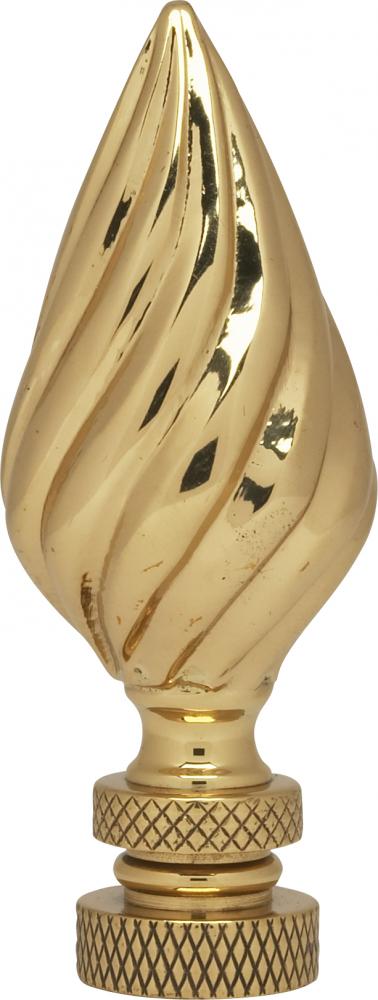 Flame Ribbed Brass Finial; 2-3/4" Height; 1/4-27; Polished Brass Finish