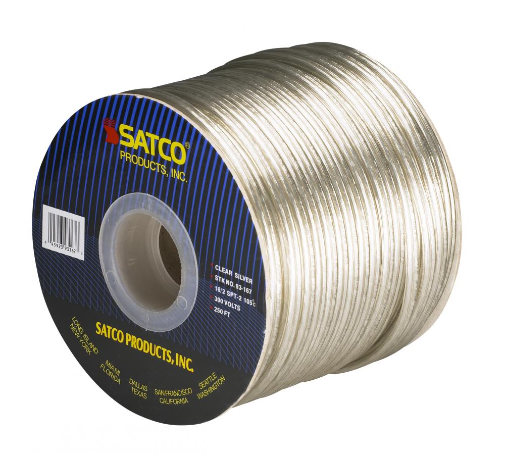 Lamp And Lighting Bulk Wire; 16/2 SPT-2 105C; 250 Foot/Spool; Clear Silver