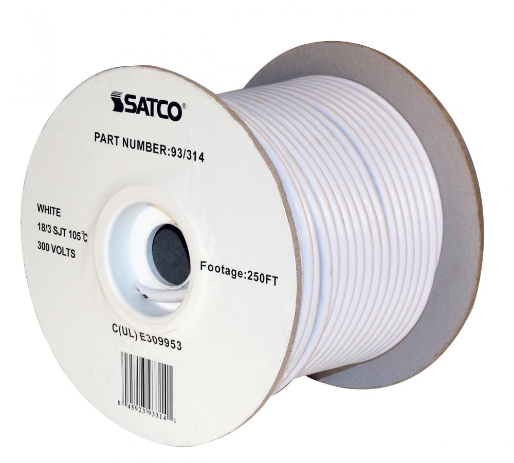 Pulley Bulk Wire; 18/3 SJT 105C Pulley Cord; 250 Foot/Spool; White