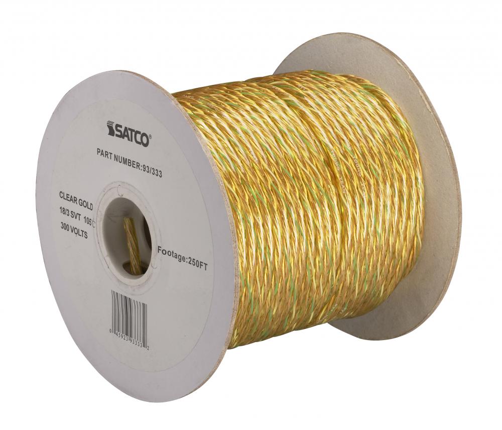 Pulley Bulk Wire; 18/3 SVT 105C Pulley Cord; 250 Foot/Spool; Clear Gold
