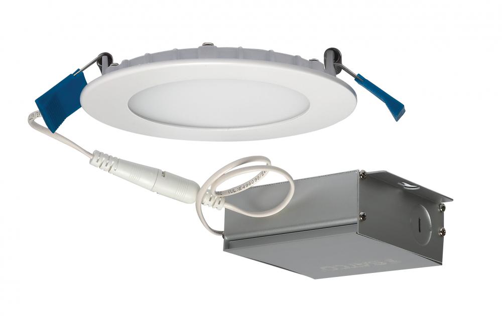 10 watt LED Direct Wire Downlight; Edge-lit; 4 inch; 4000K; 120 volt; Dimmable; Round; Remote Driver