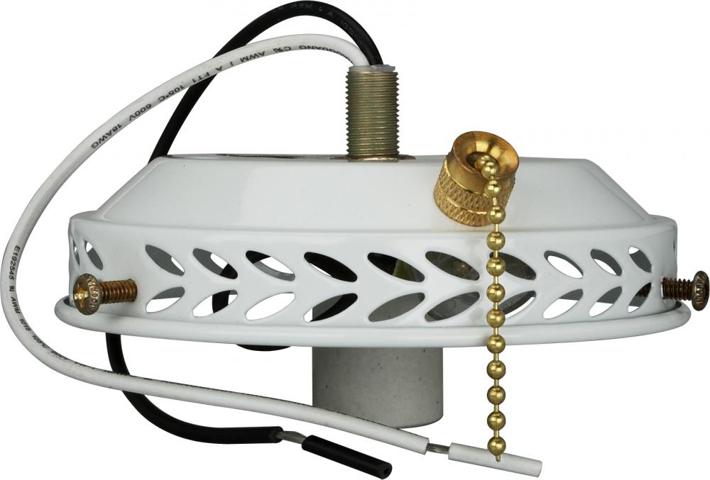 4" Wired Fan Light Holder With On-Off Pull Chain And Intermediate Socket; White Finish