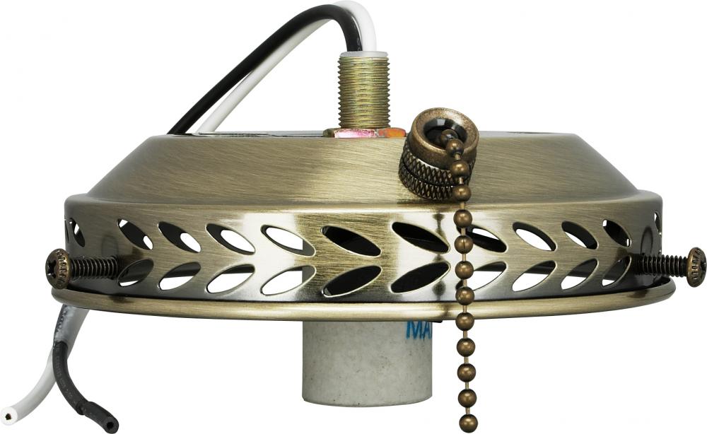 4" Wired Fan Light Holder With On-Off Pull Chain And Candelabra Socket; Antique Brass Finish