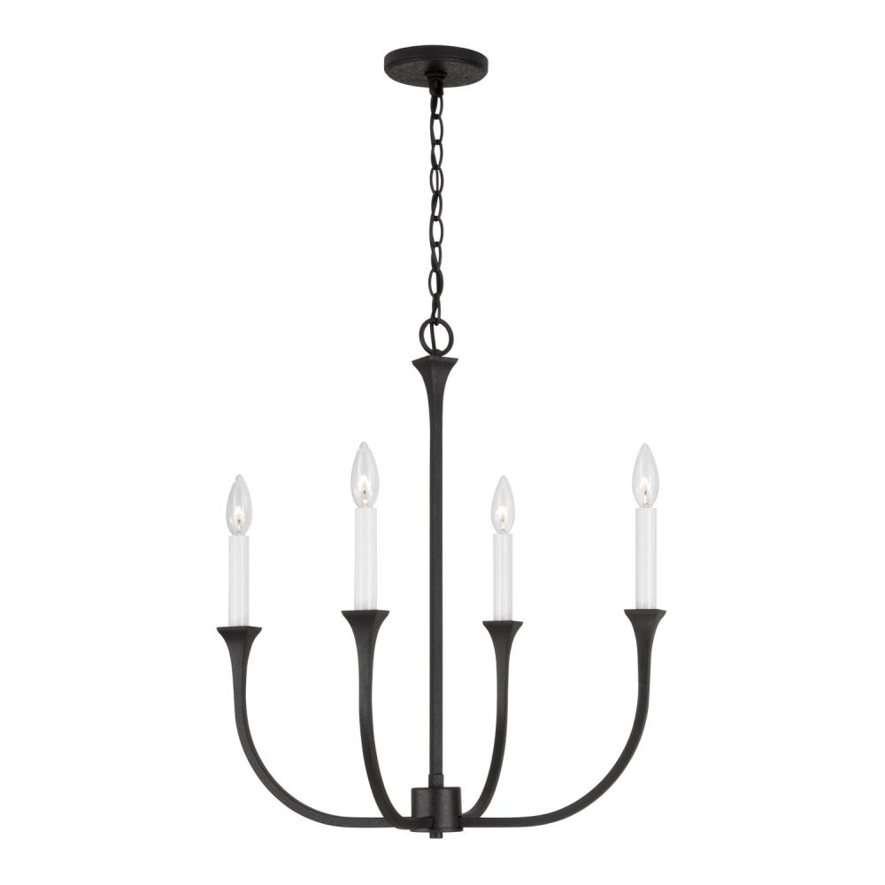 4-Light Chandelier in Black Iron with Interchangeable White or Black Iron Candle Sleeves