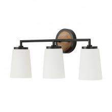 Capital 150831WK-546 - 3-Light Vanity in Matte Black and Mango Wood with Soft White Glass