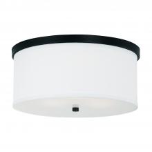 Capital 2015MB-480 - 3-Light Flush Mount in Matte Black with White Fabric Drum Shade with Diffuser