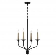 Capital 451541MB - 4-Light Chandelier in Matte Black with Interchangeable Faux Wood or Matte Black Candle Sleeves