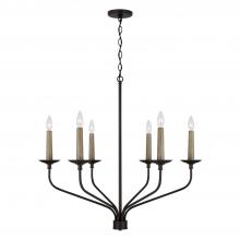 Capital 451561MB - 6-Light Chandelier in Matte Black with Interchangeable Faux Wood or Matte Black Candle Sleeves