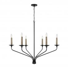 Capital 451562MB - 6-Light Chandelier in Matte Black with Interchangeable Faux Wood or Matte Black Candle Sleeves