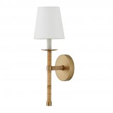 Capital 647211MA-705 - 6"W x 18"H 1-Light Sconce in Matte Brass with Hand-Wrapped Natural Rattan and White Fabric S