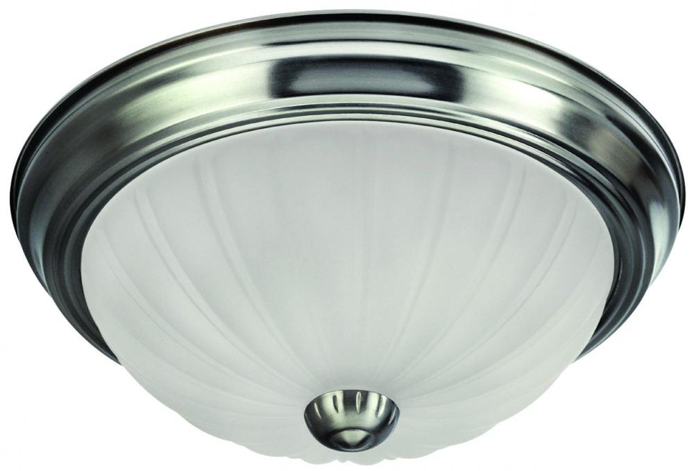 Fmount, 11" 2 Bulb Flushmount, Frosted Melon Glass, 40W Type A